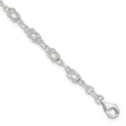 Sterling Silver 10Inch Solid Polished Fancy Knot-Link Anklet