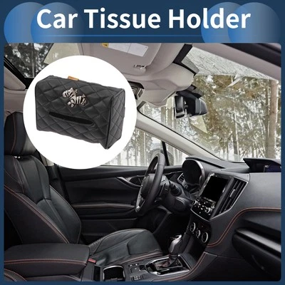 Car Tissue Holder PU Rhinestones 6.3"x3.94"x2.36" Black 1 Pc