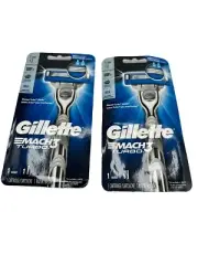 2 Gillette Mach 3 Turbo Metal Razor Blade Refill Cartridge Metal Shaver Handle