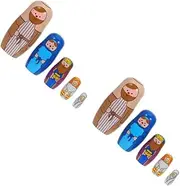STOBAZA 2 Sets Traditional Wooden Russian Nesting Dolls Set of Dolls for Kids Home Decor Ornaments