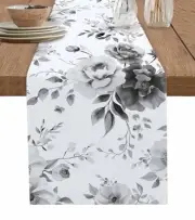 Watercolor Ink Flowers Table Runner Dresser Scarves,13x60In Non 13"x60" Black