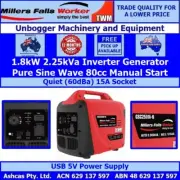 Millers Falls TWM Camping Inverter Generator 1.8kW 2.25kVA 79cc Pure Sine Wave