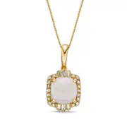 8.0mm Cushion-Cut Opal and 0.25 CT. T.W. Natural Diamond Ornate Frame Pendant in 10K Yellow Gold