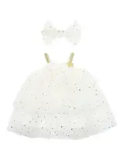 [Bebe by Minihaha] Sparkly Tiered Dress With Headband in White