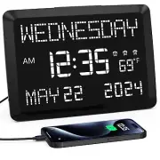 11.5” Digital Wall Clock with Date,Time,Week,Indoor Temperature,3 Alarms,5