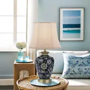 Nashi Table Lamp in Dark Blue Base, Taupe (Small)