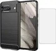 Asuwish Phone Case for Google Pixel 8 5G with Tempered Glass Screen Protector Cover and Cell Accessories Soft TPU Slim Silicone Rubber Protective Pixel8 Pixle Eight Women Men Carbon Fiber Black