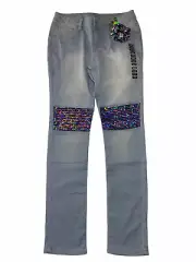 Girls My Favorite Knit Denim Jean Stretch Blue 14/16 Sequin Knee Hair Scrunchie