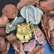Antique Owl Padlock Solid Brass working love lock skeleton key Rustic Chippy