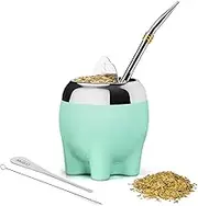 Cuopru Gifts for Women Her Cute Elephant Shape Glitter Star Yerba Mate Cup with Stainless Steel Bombilla(straw), Tea Filter Set, 5.4oz (Light Green)
