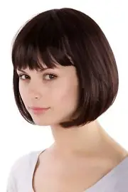 Dark Brown Chin-Length Bob Straight Fringe Wig Women MA017-2T33 25cm