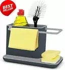 Caddy Kitchen Sink Area Organiser with Sponge Holder and Cloth Hanger – Grey