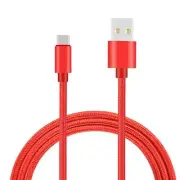 3 PACK 10ft Type-C Nylon Braided USB Data Sync Charger Charging Cable Cord Red