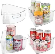 [4 Pack] Clear Storage Containers Pantry Organiser, Plastic Corner Kitchen Cabinet Storage Bins, Clear Lazy Susan Organizer for Refrigerator Pantry 1/8 Wedge, Food Safe, BPA Free