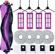 Accessories Kit for Eureka J15 Pro Ultra Robot Vacuum Cleaner Replacement Parts. 1 Main Roller Brush, 4 Hepa Filters, 4 Mop Pads, 4 Side Brushes, 4 Dust Bags