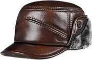 [Generic] Men Thicken Bomber Hats Winter Windproof Warm Hat Earmuffs Genuine Leather Faux Fur Cap