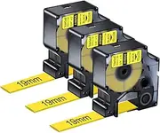 NineLeaf 3 x Compatible for Dymo Rhino 18058 S0718330 Tape 3/4'' 19mm x 1.5m IND Heat Shrink Tube Black on Yellow for Wires Cables in Rhino 4200 5000 5200 6000 ILP219 Tyco T107M Industrial Label Maker