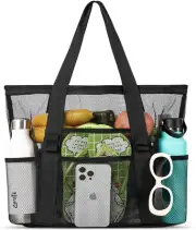Mesh Beach Bag, Large Beach Bags for Women, Beach Tote Bag with Multi Functional