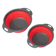2Pcs Set Collapsible Foldable Silicone Drain Colander Fruit Vegetable Strainer Basket Red