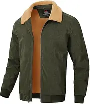 [Rdruko] Men's Corduroy Jacket Sherpa Lined Trucker Jacket Turn-Down Collar Full Zip Warm Winter Jacket