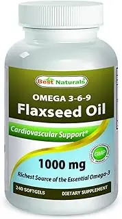 Best Naturals Flaxseed Oil 1000 mg 240 Softgels - Omega-3-6-9 for Heart Health