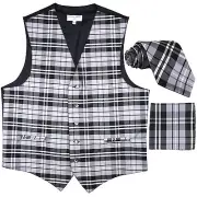 New Men's Plaid Tuxedo Vest Waistcoat & Necktie Set Gray Wedding Prom formal