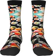 [Ghjkfbf] Sushi Print Novelty Unisex Socks Colorful Stylish Crew Socks Casual Dress Gifts For Men Women