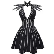 Halloween Jack Skellington Cosplay Costume Black Dress for Women Outfits Halloween Costumes Cosplay Role Play Party short dress L