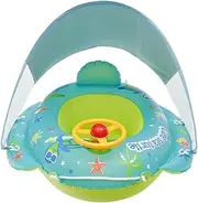 Baby Swimming Float - Baby Swimming Pool Floats - Cartoon PVC Inflatable Swim Ring Steering Wheel Toy Sun Protection for Girl Boy 1-4 Years Old Summer