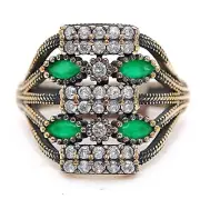 Ottoman Empire Style 2CT Treated Emerald 925 Sterling Silver Ring Sz 9 HB1-4