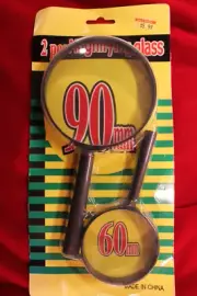 2- PIECE MAGNIFING GLASSES, 90mm & 60 mm SIZE MAGNIFIERS, Unopened Package,,,,