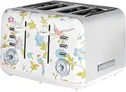 Laura Ashley Elveden White 4 Slice Toasters Wide Slots By VQ - Multi Functional 4 Slot Toaster Stainless Steel with 7 Variable Browning Control, Defrost & Reheat Mode - Bread Toaster with Warming Rack