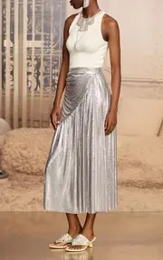 [Rabanne] Metallic Mesh Midi Skirt