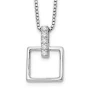 Sterling Silver White Ice Rhodium-Plated 18 Inch Diamond Open Squared Necklace With 2 Extender