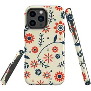 For iPhone 14 Pro Max Case Tough Protective Cover, Orange And blue Flowers
