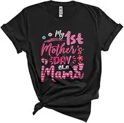 [Generic] My 1st Mother's Day As A Mama, Lovely Pregnancy Announcement Baby Footprint, Family Group Unisex T-Shirt