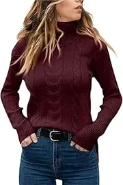[NAVYN] High Neck Knit Sweater for Women Fall Winter Long Sleeve Soft Warm Knitted Pullover Womens Christmas Sweaters Tops(Burgundy,L/Large)