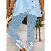 Women's Leggings Vacation Vintage Fashion Ankle-Length High Waist Floral Graphic Gradient Printing Breathable Soft Stretchy Vacation Casual Daily Light Blue Su