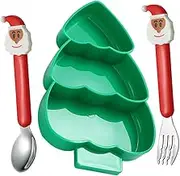 SECFOU Festive Christmas Tree Plates Set Boys and Girls' Baby Training Plate Sectioned Dishware Fork Spoon Holiday Serving Tray Plastic Australia