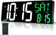 17 Inch Large Digital Wall Clock with Remote Control, Automatic Brightness Dimme