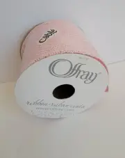 NEW Offray 2 1/4" Wide Wired Edge Burlap Ribbon Light Pink Sparkle