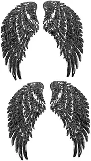 jojofuny 2Pairs DIY Sequin Wing Applique Patches Iron Style Embellishments for Clothing Accessories Crafts Lifelike Angel Wing Design for Personalised Fashion Decor