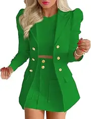 [fozqorlt] 2023 Women High Waist Long Sleeve Blazer and Skirt Set Lapel Double Breasted Two Piece Outfit Floral Print Business Suits