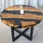 Black Resin Epoxy Wooden round Table Top, Epoxy Live Edge Walnut Resin Table top