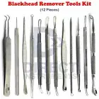 12Pcs Set Blackhead Remover Tools Kit Acne Pimple Pin Comedone Extractor Tweezer