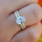 Oval Halo Solitaire Ring Engagement Ring Wedding Ring Set 925 Sterling Silver