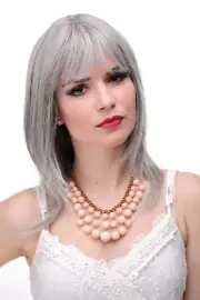 Ladies' Wig Women Grey Silver-Grey Smooth Shoulder Length Fringe 50cm 3003-51