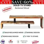 TV Stand Solid Reclaimed Wood Multi-Coloured 2- Tiered Adjustable Design 120cm