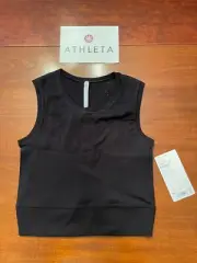 NWT $69 ATHLETA UJJAYI CROP TANK black SEXY MESH shirt fitted Womens TOP S M S/M