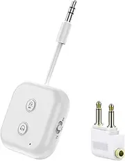Bluetooth 5.4 Transmitter Receiver 2-in-1, Dual Link Wireless Transmitter Adapter for TV Plane with Airplane Adapter for Flight, 3.5mm AUX Audio Receiver for Car Stereo